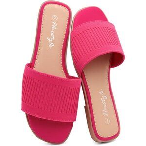 Women’s Light Pink Slip On Memory Foam Square Open Band Flat Slides Sandals